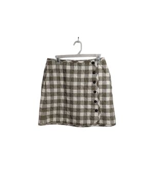 Madewell Beige and White Checked Button-Side Mini Skirt
